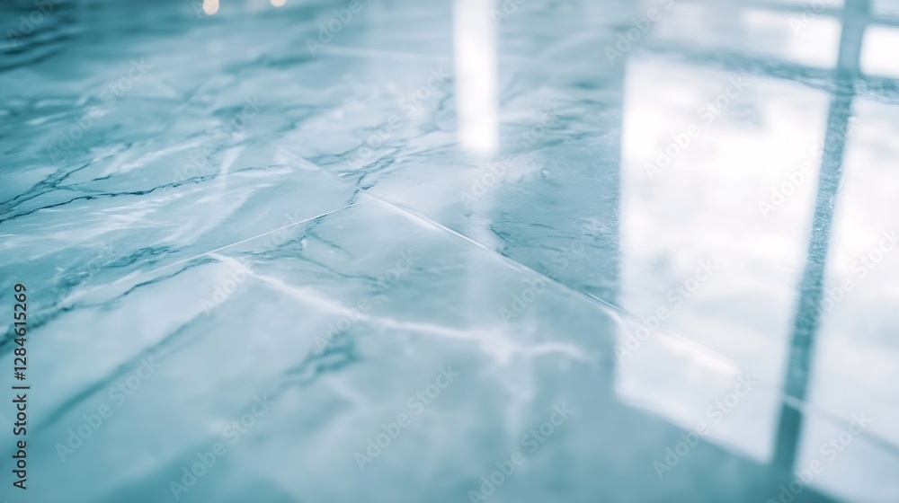 Aufkleber beautiful glossy marble floor with intricate light reflection in a modern interior space : generativ