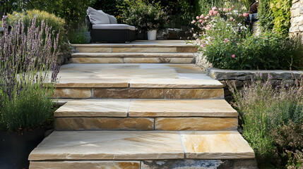 Paving a terrace with natural sandstone using contact slurry and mortar bed for durable installation