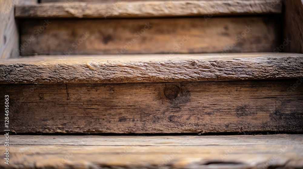 Leinwandbilder Close up view of rustic wooden steps showcasing texture and natural elements in a cozy environment : Generative AI