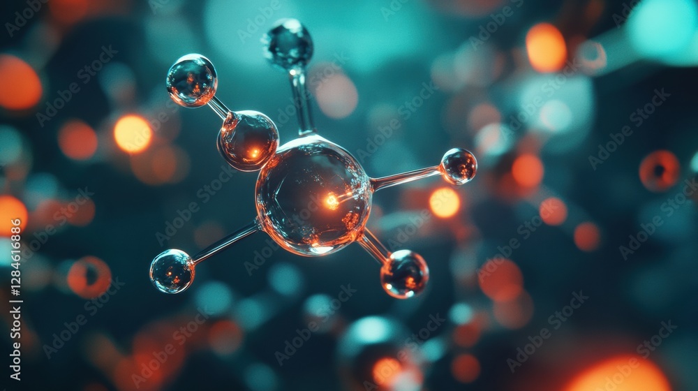 Poster Visualization of gas molecules in motion with glowing atomic structures revealing dynamic interactions in a scientific context. Generative AI