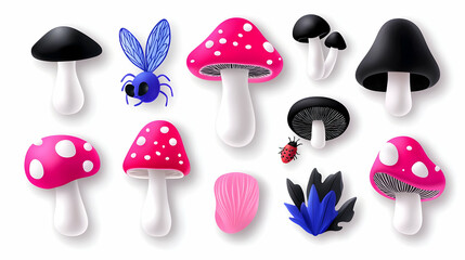 Whimsical Mushroom and Insect Sticker Set
