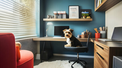 Pet-Friendly Workspace with Modern Design and Playful Accessories