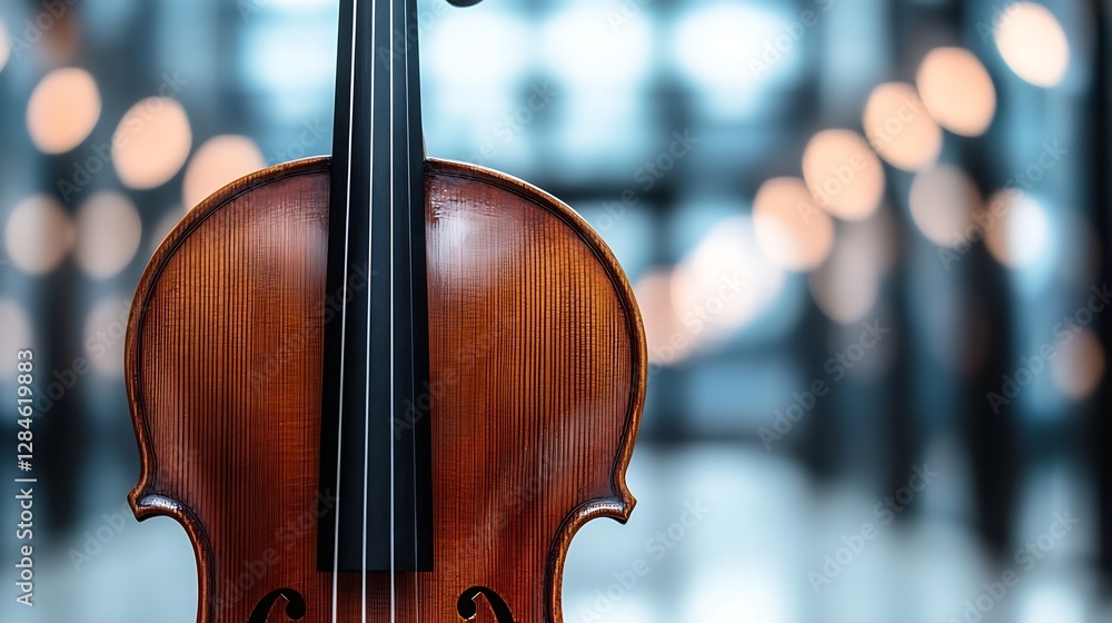 Aufkleber elegant wooden violin set against a stylish blurred background featuring soft bokeh lights : generat