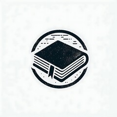 Vintage book logo design, a dark silhouette of an open book with a bookmark, set within a circular frame with textured grunge elements.