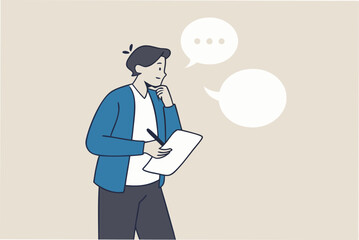 Note taking or minutes of meeting, conclusion or summary, education lecture or write important information concept, confidence businessman taking note in the meeting while listen to others information