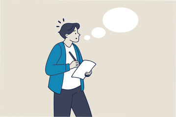 Note taking or minutes of meeting, conclusion or summary, education lecture or write important information concept, confidence businessman taking note in the meeting while listen to others information