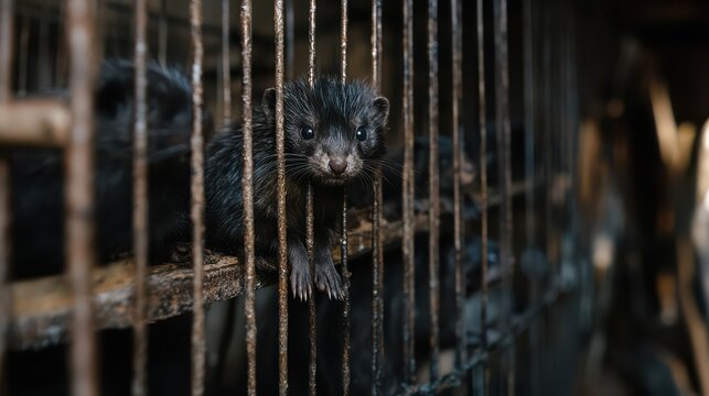 Captive mink in cage highlighting fur farming practices