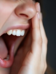 Fototapeta premium Closeup of a young woman's face expressing pure emotion as she screams in joy or excitement : Generative AI