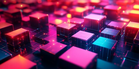 Fototapeta premium Abstract cubes glowing network