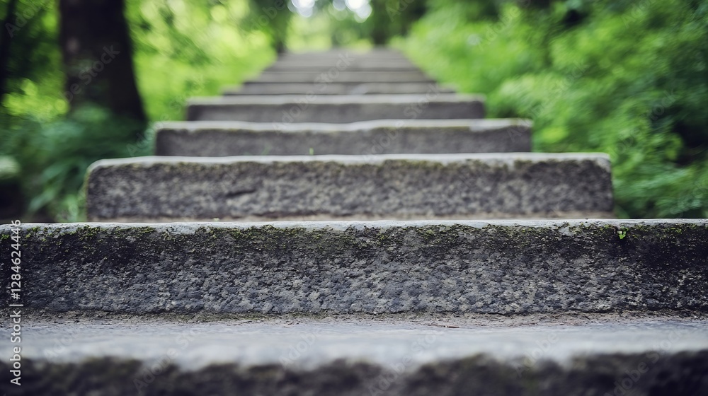 Poster Stone steps leading up through a lush green forest creating a peaceful pathway for walking : Generative AI