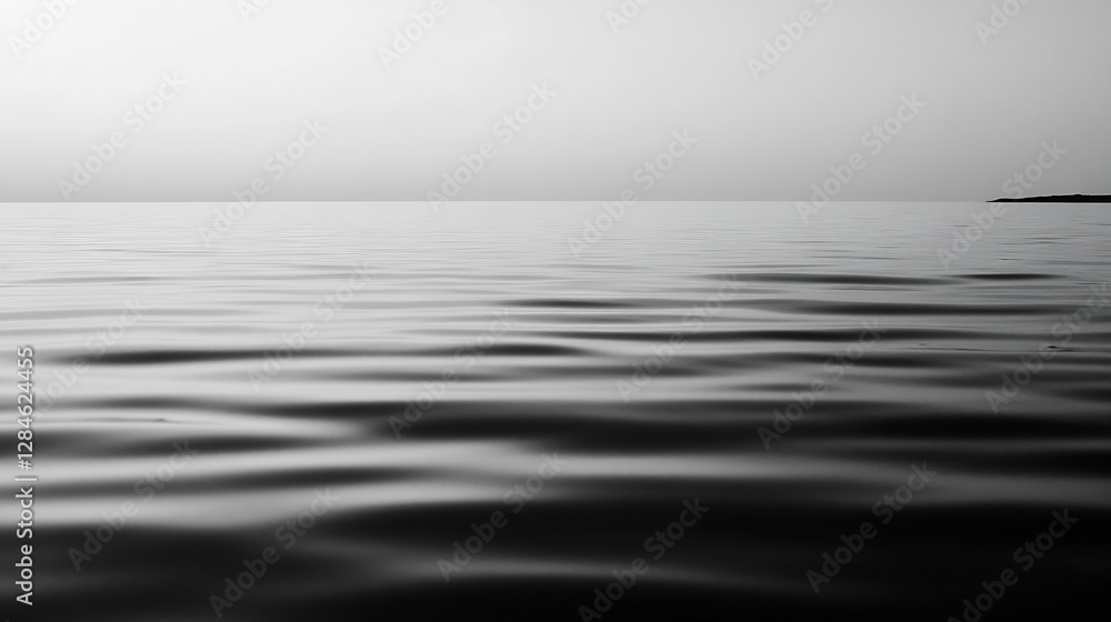 Poster minimalist black and white image of calm water surface reflecting an overcast sky : generative ai