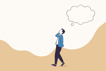 Think big, ambition to success, dream big to change the world or contemplation to get solution to solve big problem, imagination or creativity concept, smart businessman thinking with big bubble.