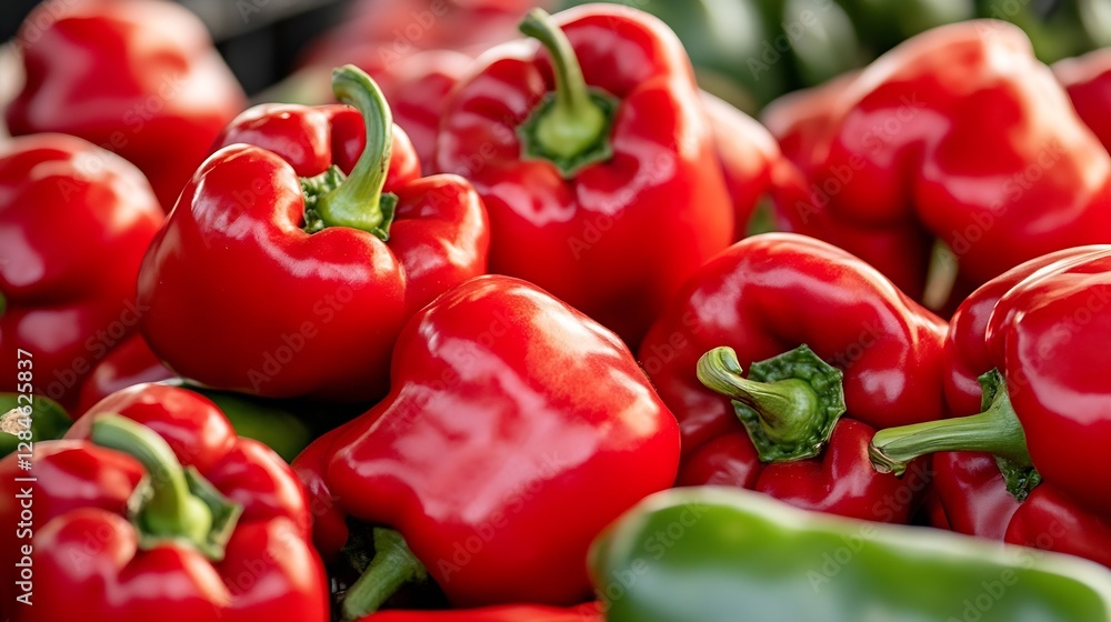Poster vibrant and fresh red peppers captured in a market setting full of color and freshness : generative 