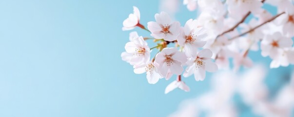 Fototapeta premium Delicate cherry blossom petals swinging on thin stems during spring
