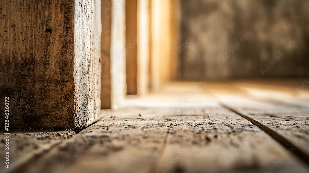 Poster closeup shot of rustic wooden beams and textured flooring in a warm light : generative ai