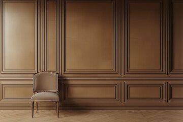 Foto de una pared tradicional con paneles marron y una silla