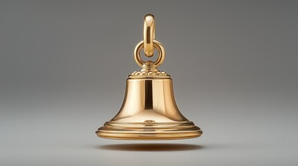 Gold bell pendant, studio shot against gray background