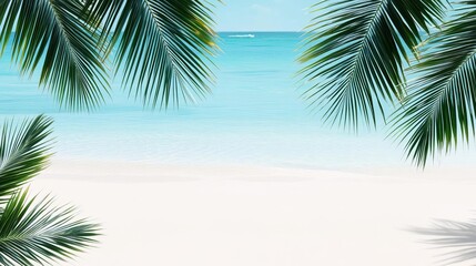 Fototapeta premium Lush tropical palm leaves swaying in the breeze on a sunny beach