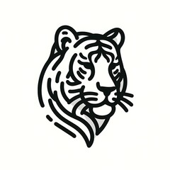 Close-up of a tiger's head, stylized in a simple, black line art design.