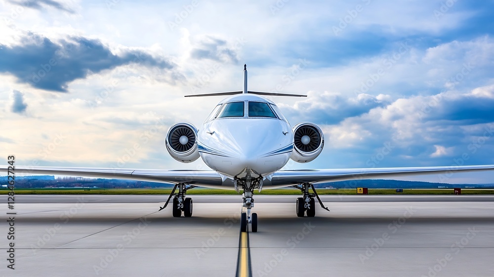Poster sleek private jet on a runway ready for takeoff against a dramatic cloudy sky : generative ai