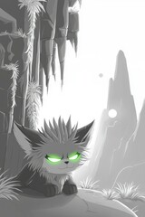 Glowing Eyed Fantasy Creature on Rocky Outcrop