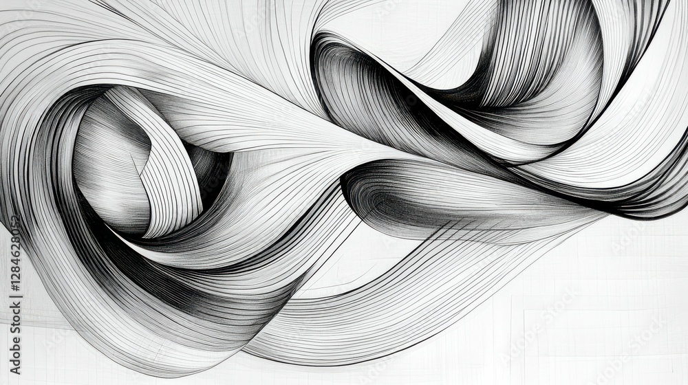 Poster abstract monochrome flowing lines artwork with dynamic curves