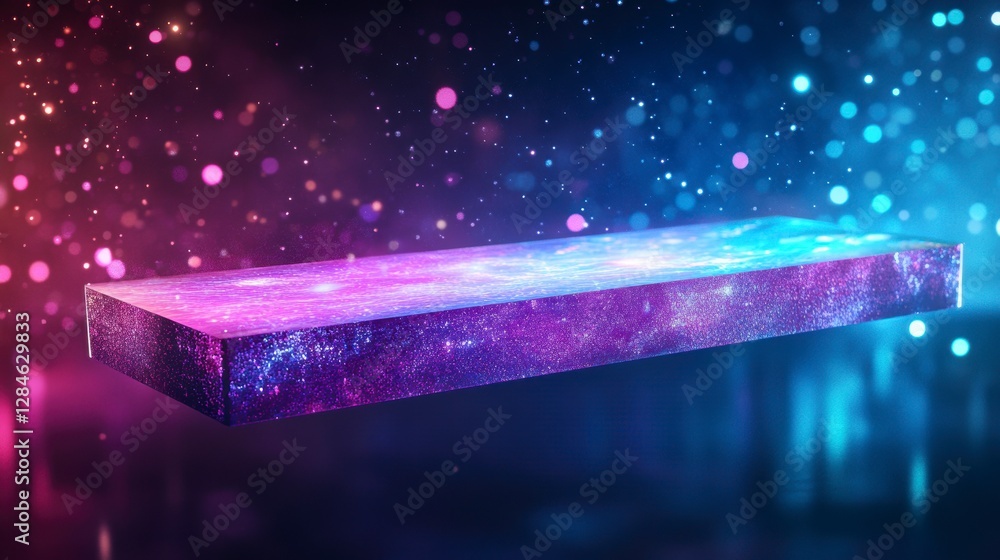 Poster floating galaxy block in neon light display
