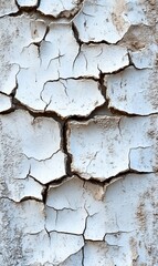 Obraz premium Cracked white paint on a wall, texture, drought, arid climate