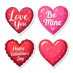 Illustration Valentine's Day stickers collection isolated on transparent background, PNG file add