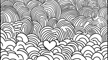 Artistic depiction of many abstract stylized shapes and heart