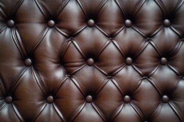 Fototapeta premium Sofa with a textured brown leather upholstery, featuring classic design and a luxurious look.