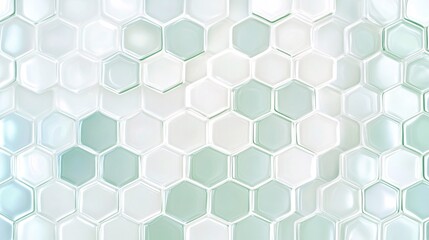 Geometric honeycomb reflections in pastel mint and shimmering white plain background