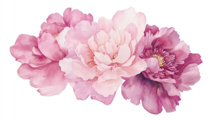 Elegant watercolor illustration of peonies showcasing blush pink and deep magenta petals in a lush botanical display