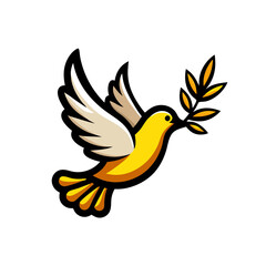Obraz premium Dove carrying olive branch in yellow color