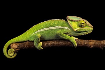 Fototapeta premium Isolated female Fischer chameleon on a black background