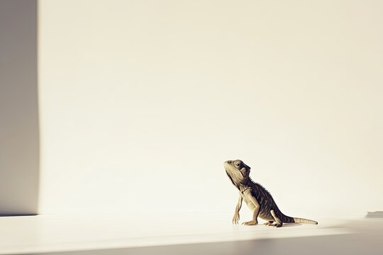 A young veiled chameleon, alternatively named the cone-head chameleon and Yemen chameleon, rests on a branch with a white background