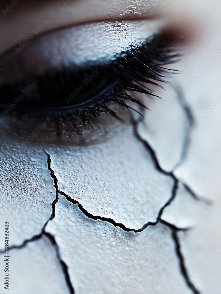 Poster artistic closeup of a cracked white face revealing an intricate design for a striking visual effect 