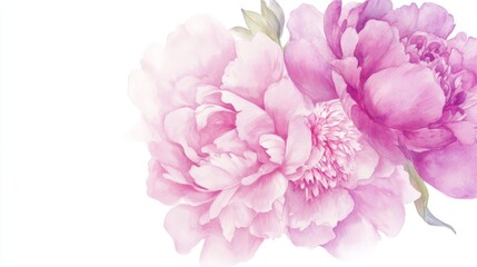 Gorgeous peonies bloom in shades of blush pink and deep magenta showcasing exquisite watercolor artistry in delicate brushstrokes