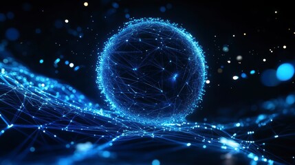 Abstract sphere network; digital art; futuristic background; potential use in technology, design, or science presentation