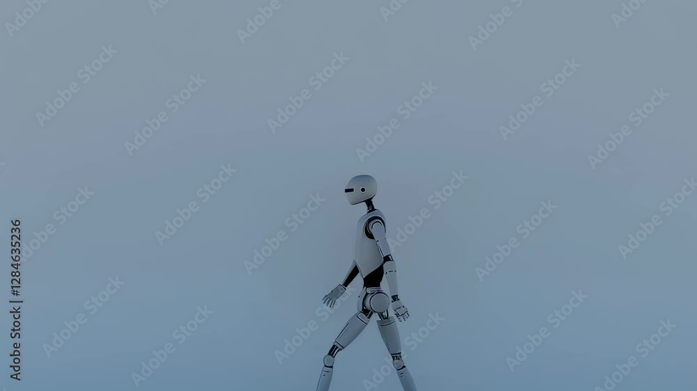 Poster animated walking figure in minimalist style on light background. simple motion graphics character an