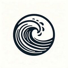 Stylized ocean wave icon in a circle, minimalist design.