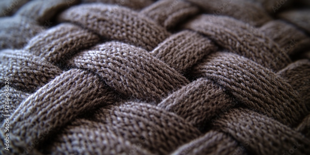 Poster macro close-up of intertwined rope detail, gray or beige weaving texture with visible loops and stra