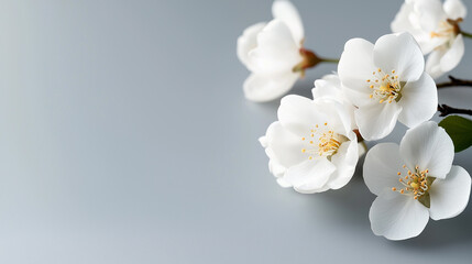 A close-up of white blossoms gently resting on a cool grey surface, highlighting their intricate details.