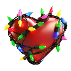 3D Cartoon Christmas Lights Tangled in a Heart Shape - Ideal for Holiday Cards and Festive Designs