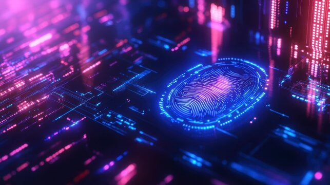 Abstract Fingerprint Scan in Digital Circuit Background. Possible use Stock photo for technology, security, or innovation concepts