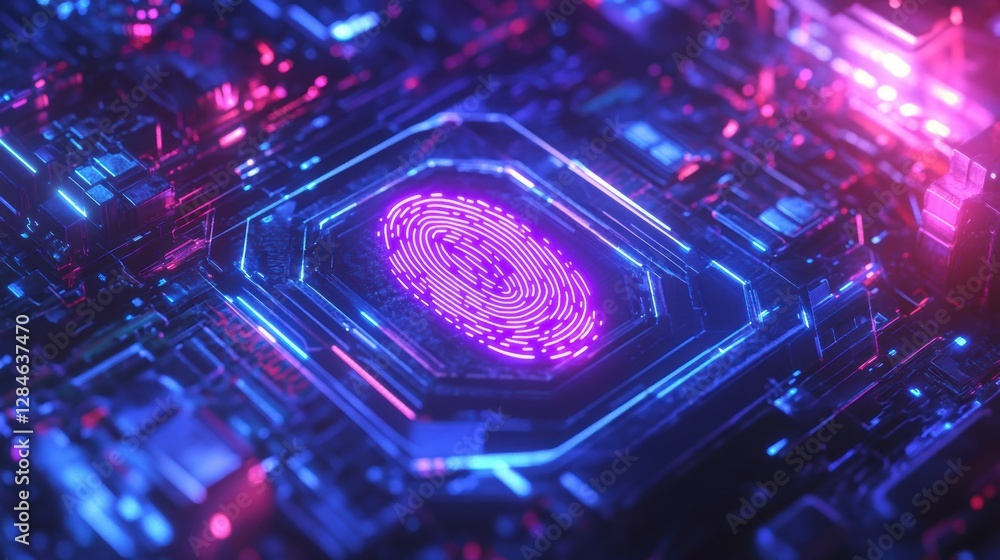 Poster abstract fingerprint on circuit board. digital art. possible use backgrounds for tech