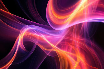 Abstract Neon Colorful Light Fibers on Black Background