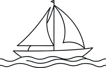 Sailboat on Water Line Drawing | Nautical Vector Illustration