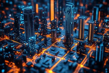 Futuristic Cityscape Illuminated by Digital Glow