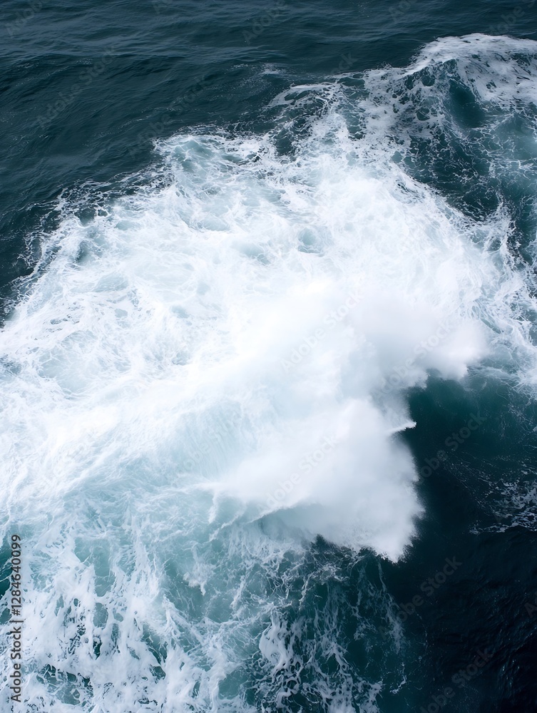 Leinwandbilder Aerial view of ocean water creating foam and waves in a dynamic splash with rich blue tones : Generative AI